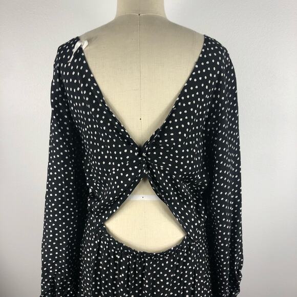 BY ANTHROPOLOGIE Agatha Midi Dress Black White Polka Dot Size 14 Twist Back - Picture 7 of 8